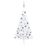 Medio árbol de Navidad con luces y bolas blanco 120 cm