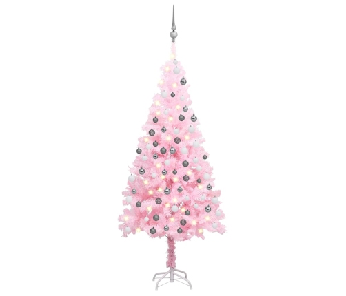 Árbol de Navidad preiluminado con luces y bolas rosa 120 cm