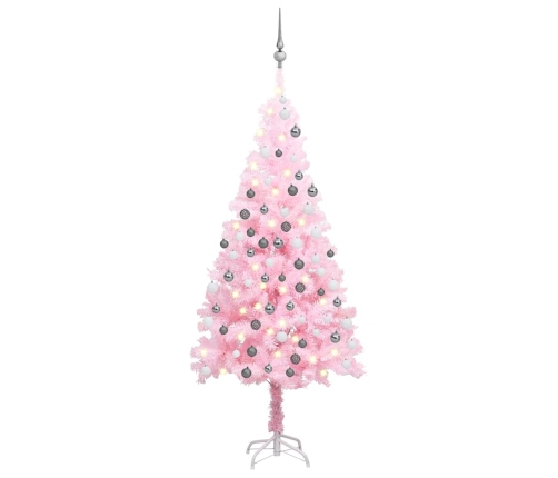 Árbol de Navidad preiluminado con luces y bolas rosa 150 cm