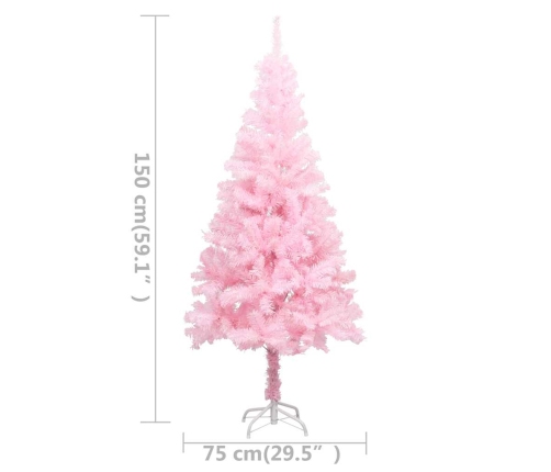 Árbol de Navidad preiluminado con luces y bolas rosa 150 cm