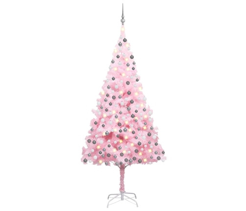 Árbol de Navidad preiluminado con luces y bolas rosa 210 cm