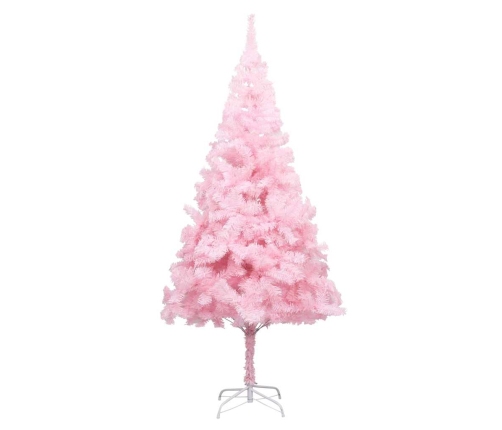 Árbol de Navidad preiluminado con luces y bolas rosa 210 cm