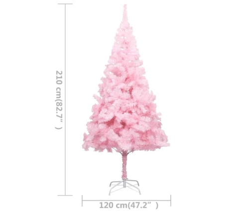 Árbol de Navidad preiluminado con luces y bolas rosa 210 cm