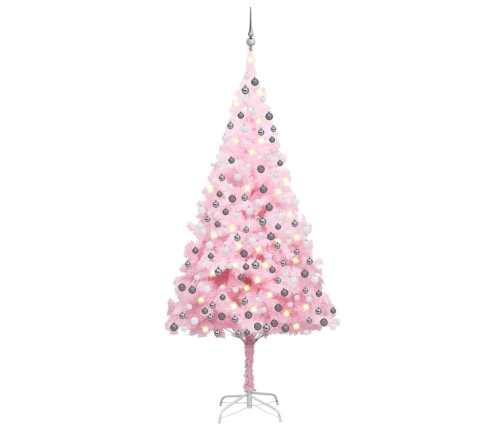 Árbol de Navidad preiluminado con luces y bolas rosa 240 cm