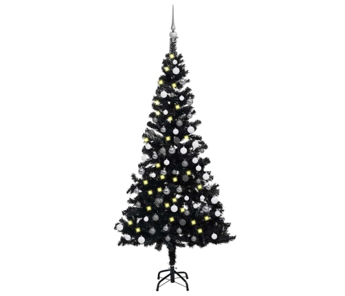 Árbol de Navidad preiluminado con luces y bolas negro 120 cm