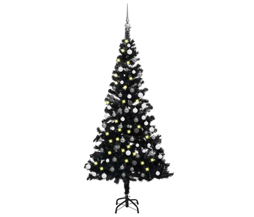 Árbol de Navidad preiluminado con luces y bolas negro 180 cm