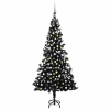 Árbol de Navidad preiluminado con luces y bolas negro 210 cm