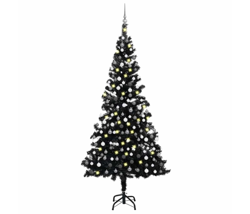 Árbol de Navidad preiluminado con luces y bolas negro 210 cm