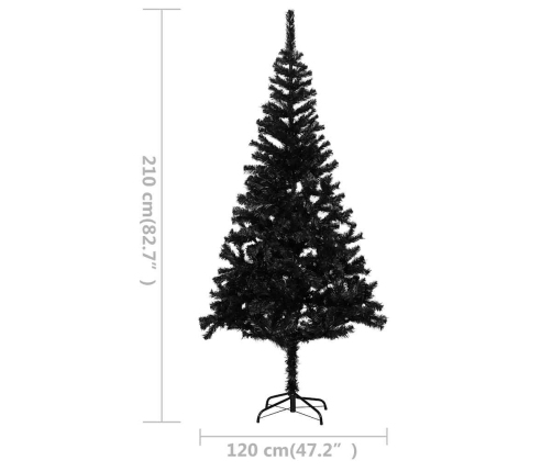 Árbol de Navidad preiluminado con luces y bolas negro 210 cm