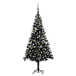 Árbol de Navidad preiluminado con luces y bolas negro 240 cm