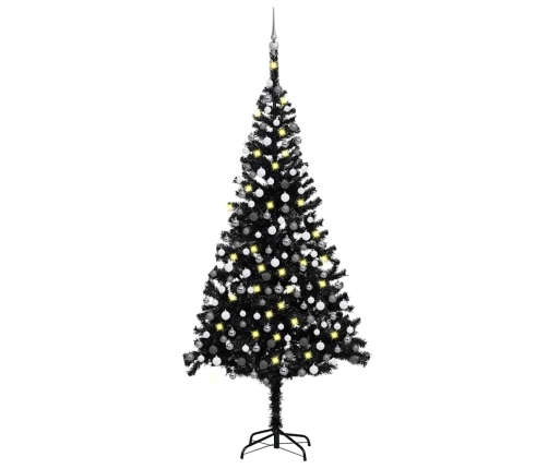 Árbol de Navidad preiluminado con luces y bolas negro 240 cm