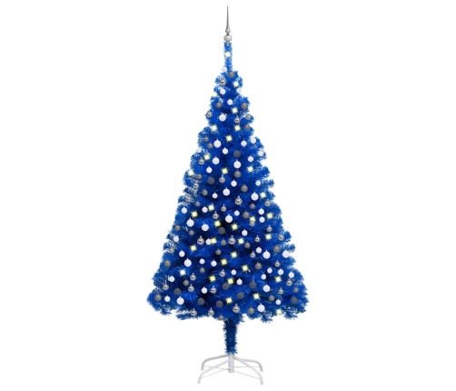 Árbol de Navidad preiluminado con luces y bolas azul 240 cm