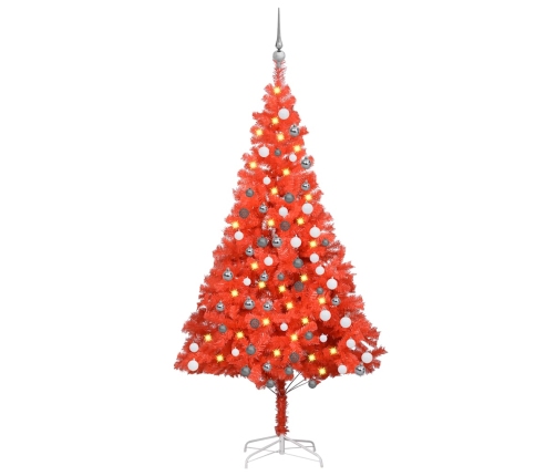 Árbol de Navidad preiluminado con luces y bolas rojo 180 cm