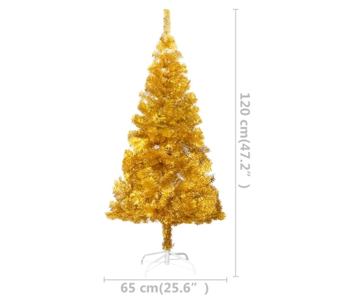 Árbol de Navidad preiluminado con luces y bolas dorado 120 cm