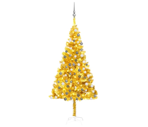 Árbol de Navidad preiluminado con luces y bolas dorado 180 cm