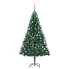 Árbol de Navidad preiluminado con luces y bolas verde 120 cm