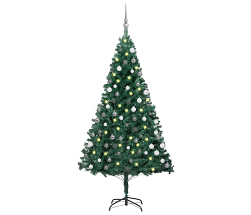 Árbol de Navidad preiluminado con luces y bolas verde 120 cm