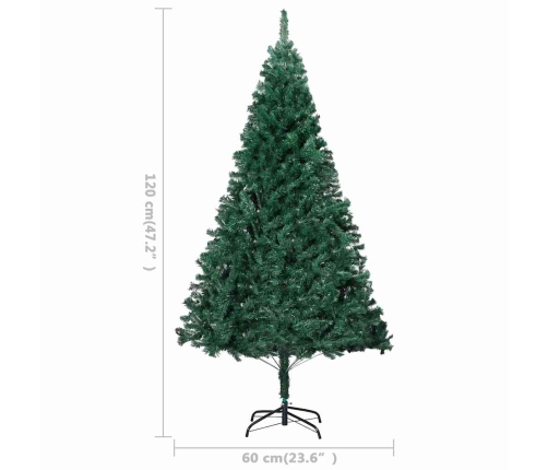 Árbol de Navidad preiluminado con luces y bolas verde 120 cm