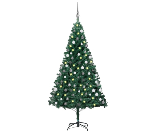 Árbol de Navidad preiluminado con luces y bolas verde 150 cm