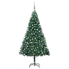 Árbol de Navidad preiluminado con luces y bolas verde 210 cm