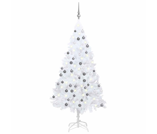 Árbol de Navidad preiluminado con luces y bolas blanco 120 cm