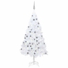 Árbol de Navidad preiluminado con luces y bolas blanco 150 cm