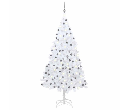 Árbol de Navidad preiluminado con luces y bolas blanco 210 cm