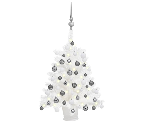 Árbol de Navidad preiluminado con luces y bolas blanco 65 cm