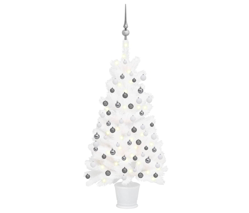 Árbol de Navidad preiluminado con luces y bolas blanco 90 cm