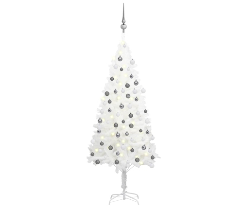 Árbol de Navidad preiluminado con luces y bolas blanco 120 cm