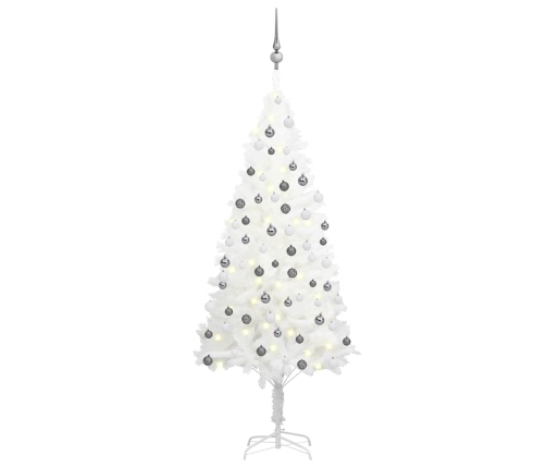 Árbol de Navidad preiluminado con luces y bolas blanco 150 cm