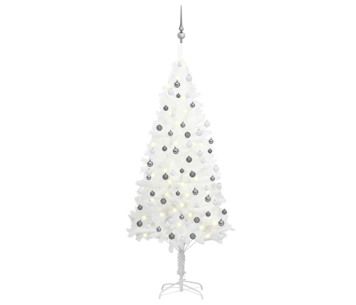 Árbol de Navidad preiluminado con luces y bolas blanco 180 cm