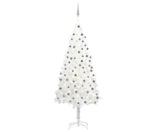 Árbol de Navidad preiluminado con luces y bolas blanco 210 cm