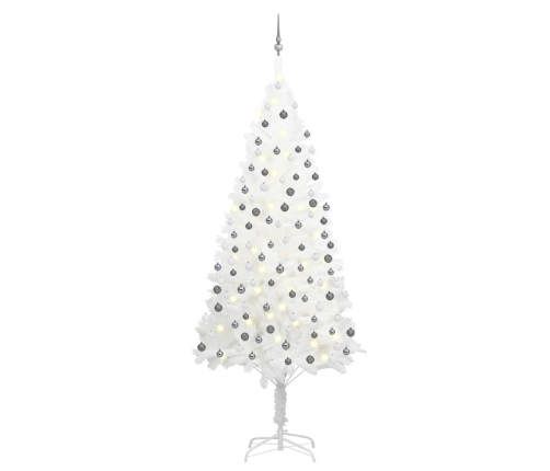 Árbol de Navidad preiluminado con luces y bolas blanco 240 cm