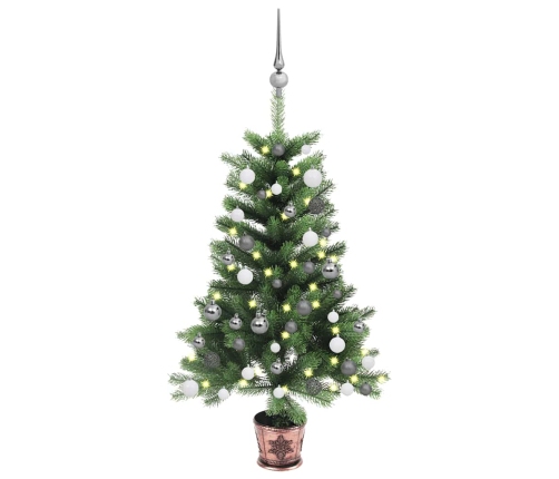 Árbol de Navidad artificial con luces y bolas verde 65 cm