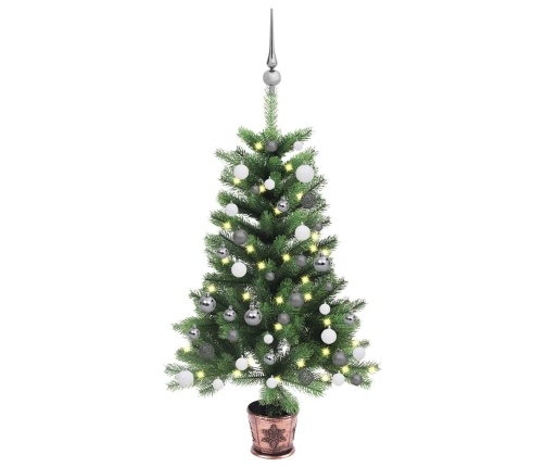 Árbol de Navidad artificial con luces y bolas verde 90 cm