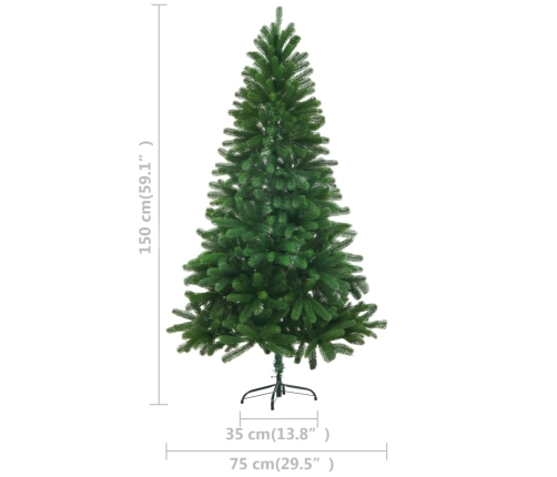 Árbol de Navidad preiluminado con luces y bolas verde 150 cm