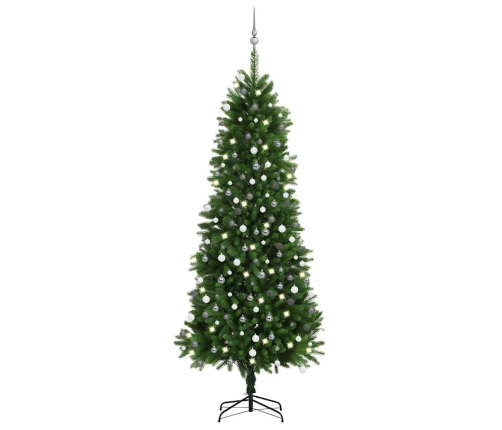 Árbol de Navidad artificial con luces y bolas verde 240 cm