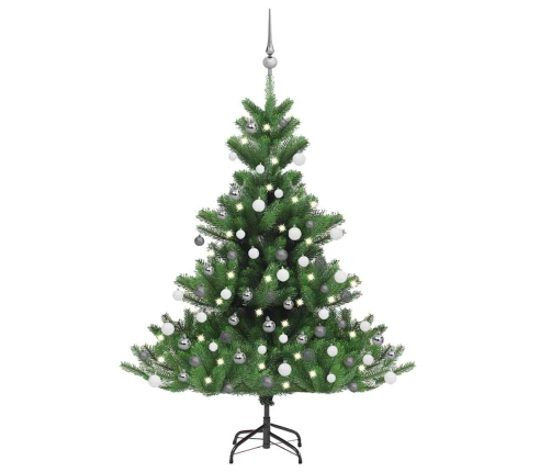 Árbol de Navidad abeto Nordmann con LEDs y bolas verde 120 cm