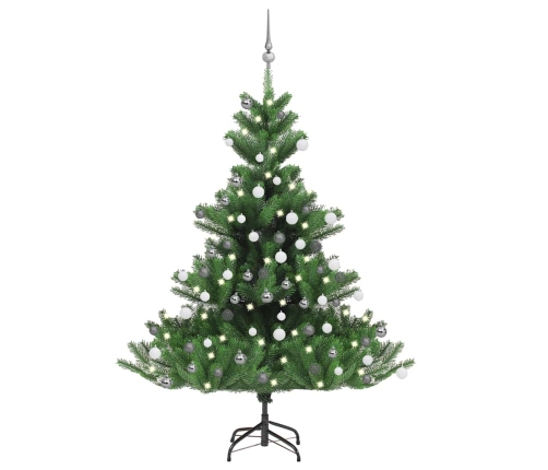 Árbol de Navidad abeto Nordmann con LEDs y bolas verde 150 cm