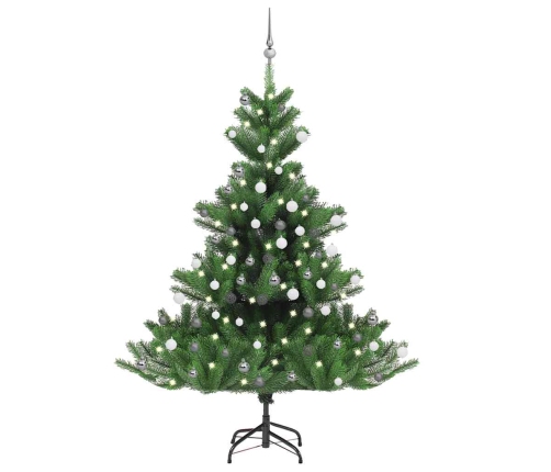 Árbol de Navidad abeto Nordmann con LEDs y bolas verde 180 cm