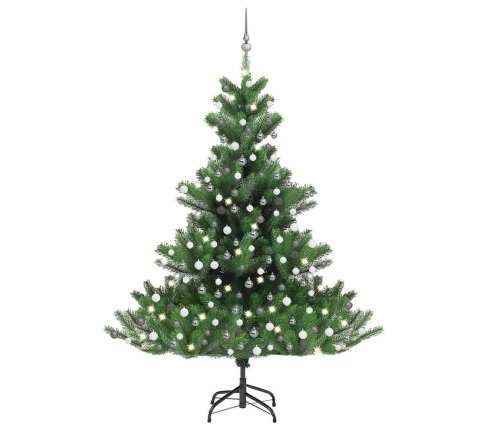 Árbol de Navidad abeto Nordmann con LEDs y bolas verde 210 cm