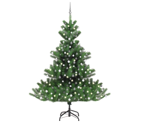 Árbol de Navidad abeto Nordmann con LEDs y bolas verde 240 cm