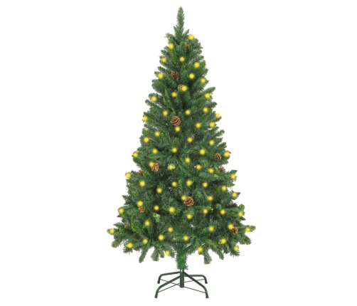 Árbol de Navidad artificial con luces y piñas 150 cm