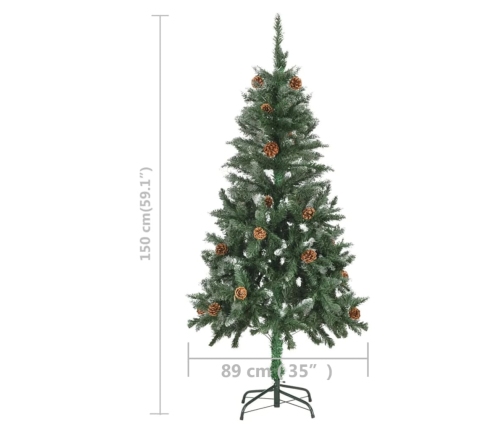 Árbol de Navidad artificial iluminado con luces y piñas 150 cm