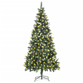 Árbol de Navidad artificial iluminado con luces y piñas 210 cm