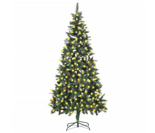 Árbol de Navidad artificial iluminado con luces y piñas 210 cm