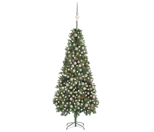 Árbol de Navidad helado con luces, bolas y piñas 210 cm