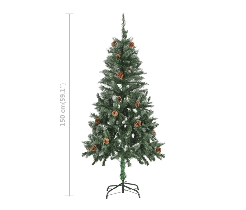 Árbol de Navidad preiluminado con luces, bolas y piñas 150 cm