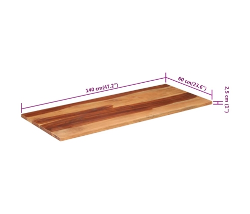 Tablero de mesa madera maciza de acacia 140x60x(2,5-2,7) cm